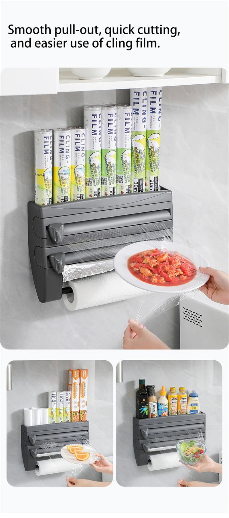 Cling Film Roll Cutting Holder Food Wrap Dispenser