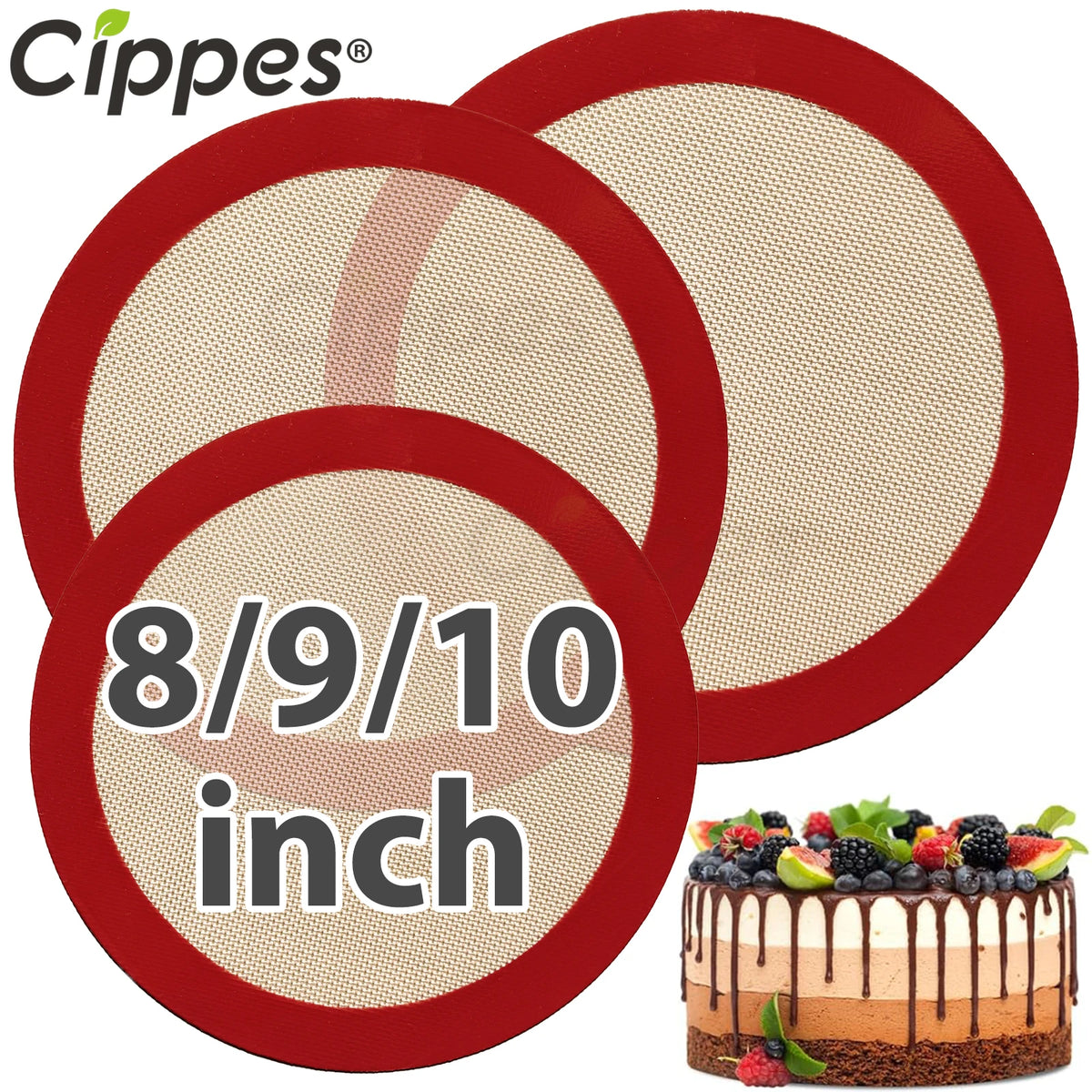 8/9/10inch Round Silicone Baking Mat Non-Stick Reusable Sheet