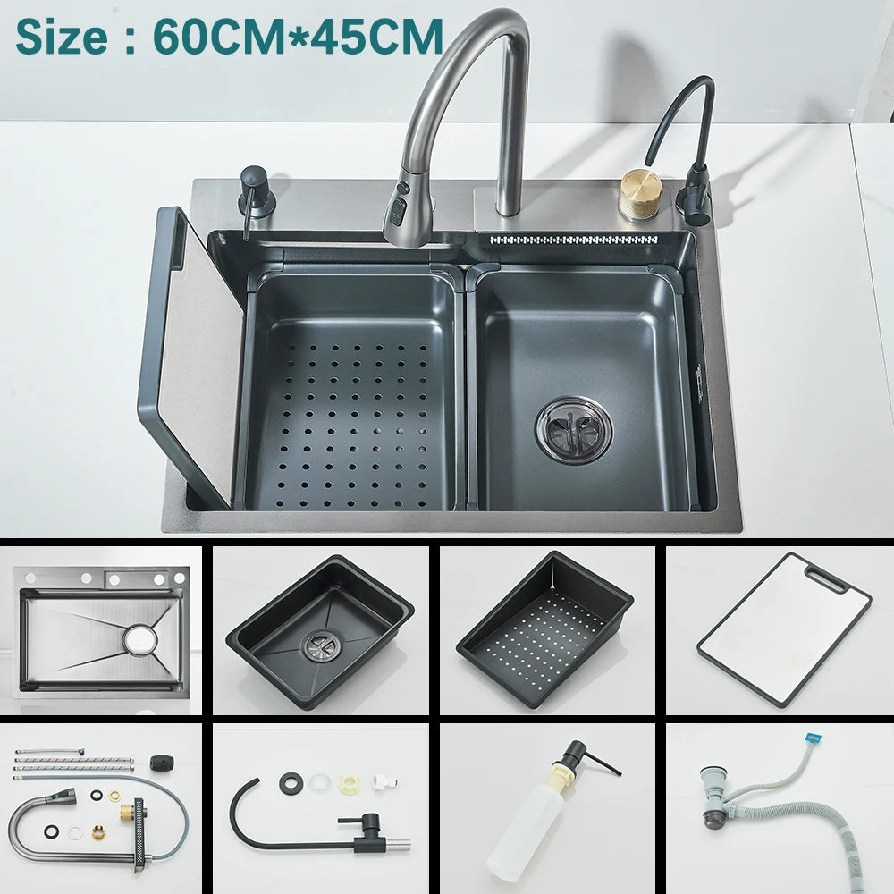 304 Stainless Steel Waterfall Sink Digital Display Large