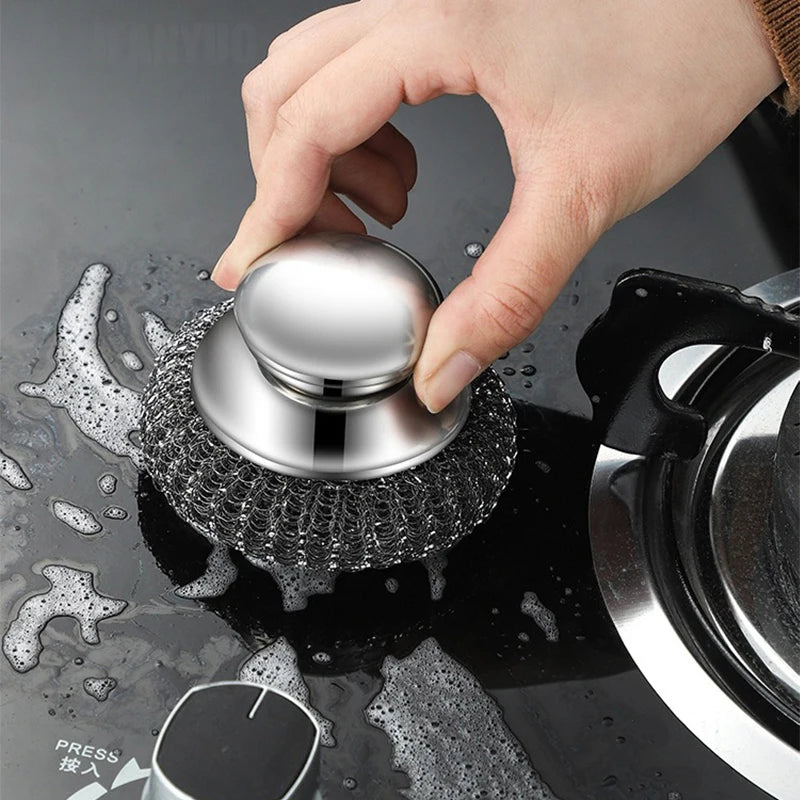 Stainless Steel Pot Brush Handle Metal Ball Dishwashing