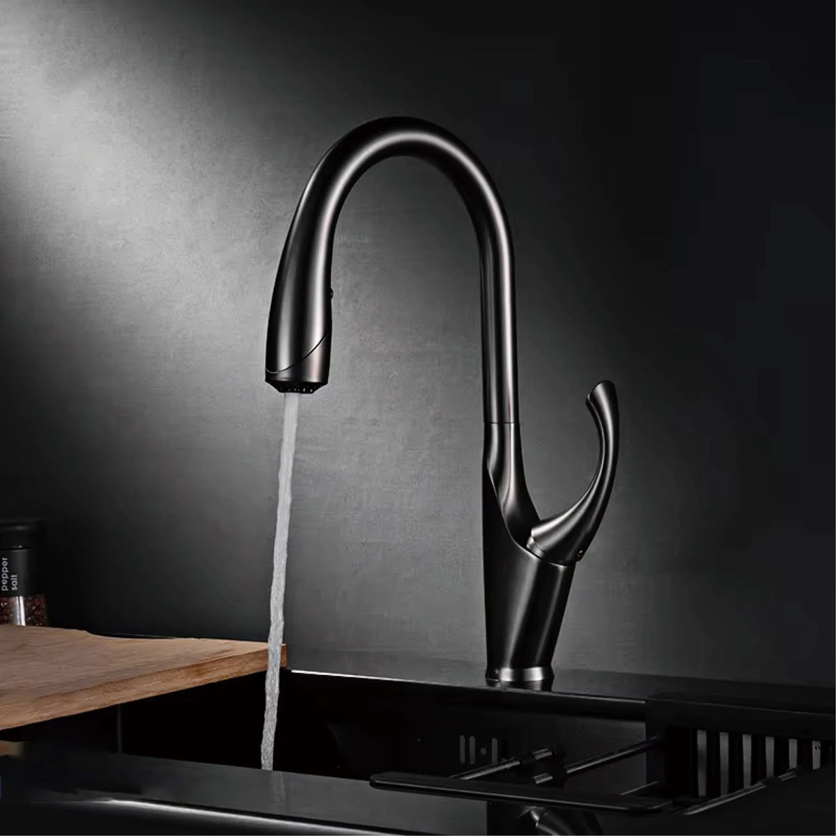 High End Touch Black Faucet Brass Pull Out