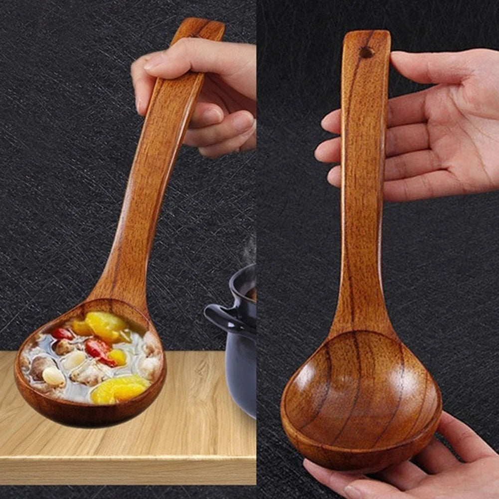 1pc Wooden Soup Spoon Long Handle Dessert Rice