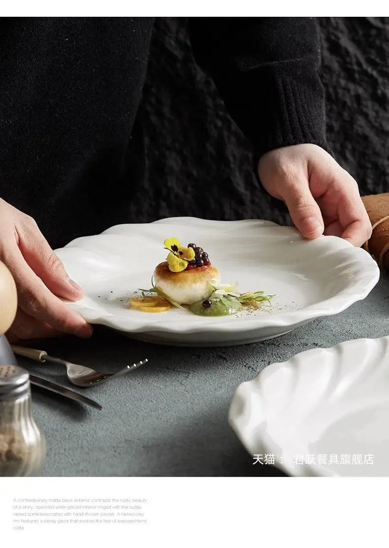 Ceramic Dinner Plate Irregular Shallow Dessert Snack Pasta