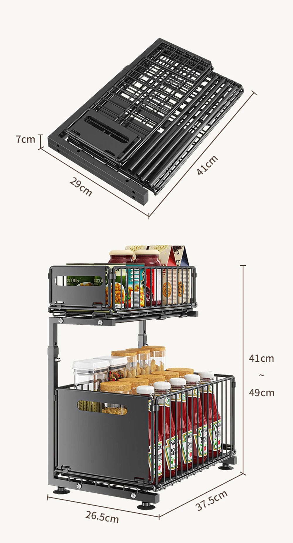 Tier Pull Out Cabinet Organizer Adjustable Storage Rack