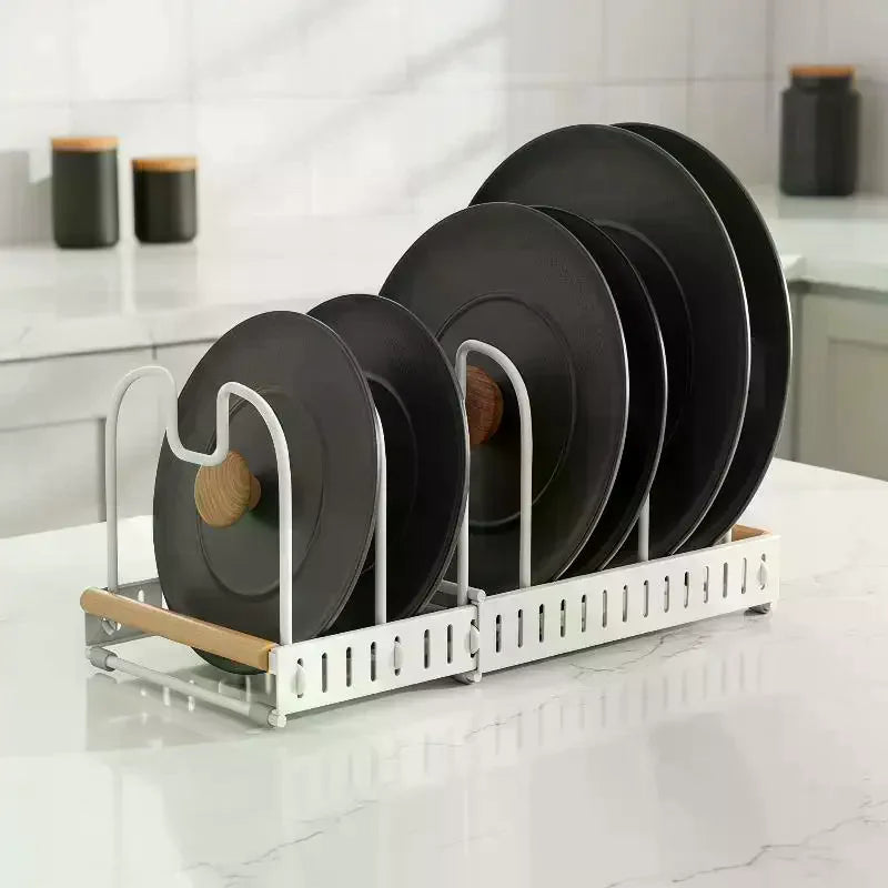 Expandable Pots Pans Organizer Rack Adjustable Rustproof Cookware