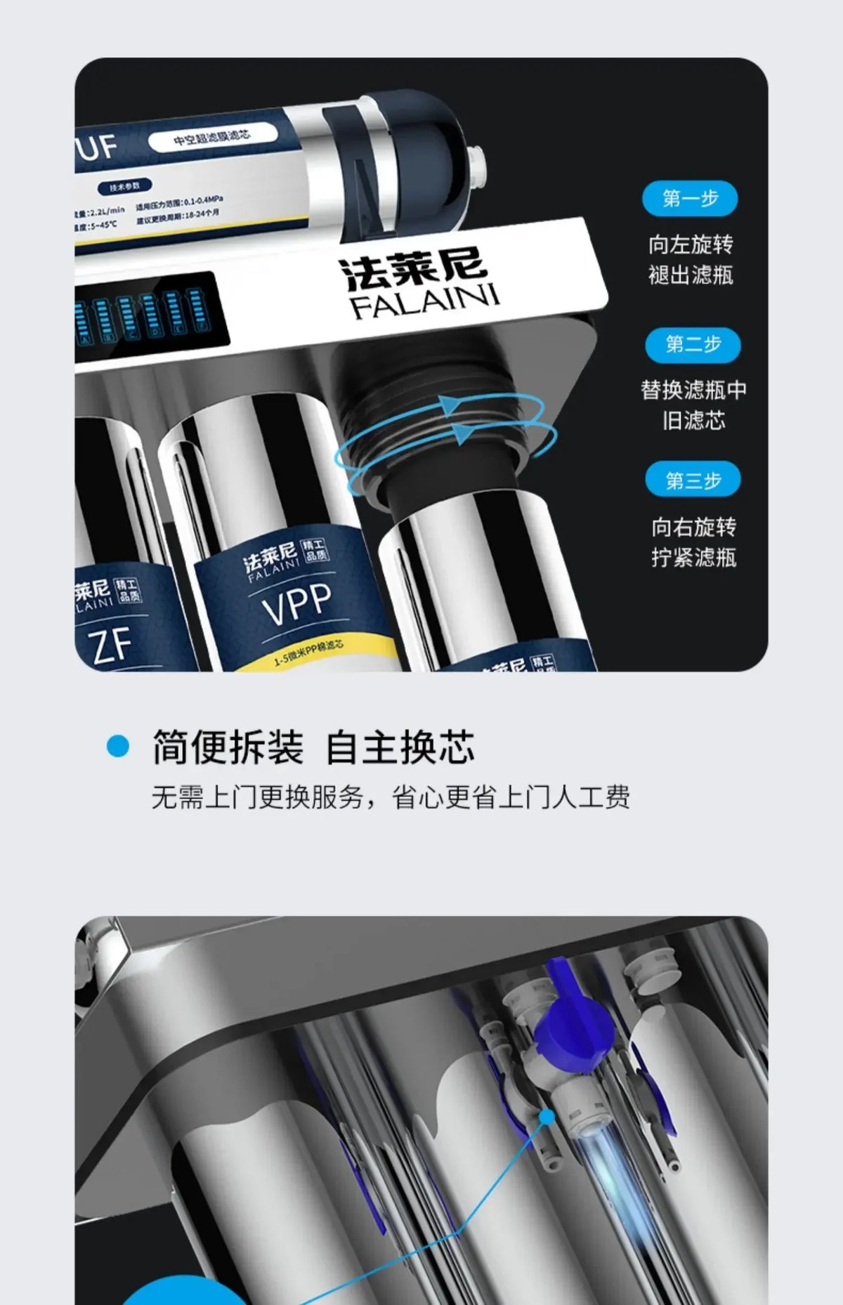 7-Stage Ultra Filtration Water Purifier Stainless Steel Housing