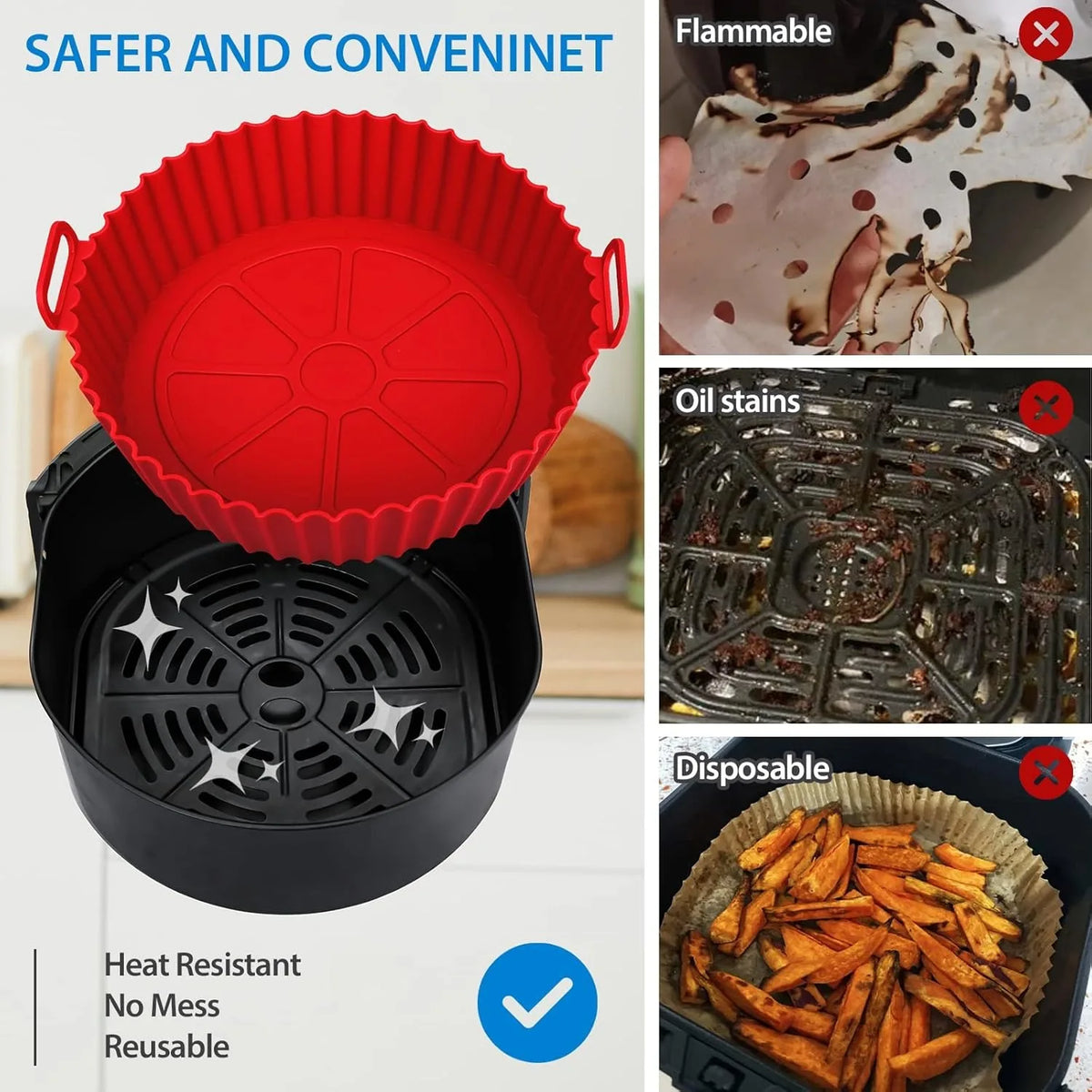 1pc Air Fryer Silicone Baking Tray Mat Circular