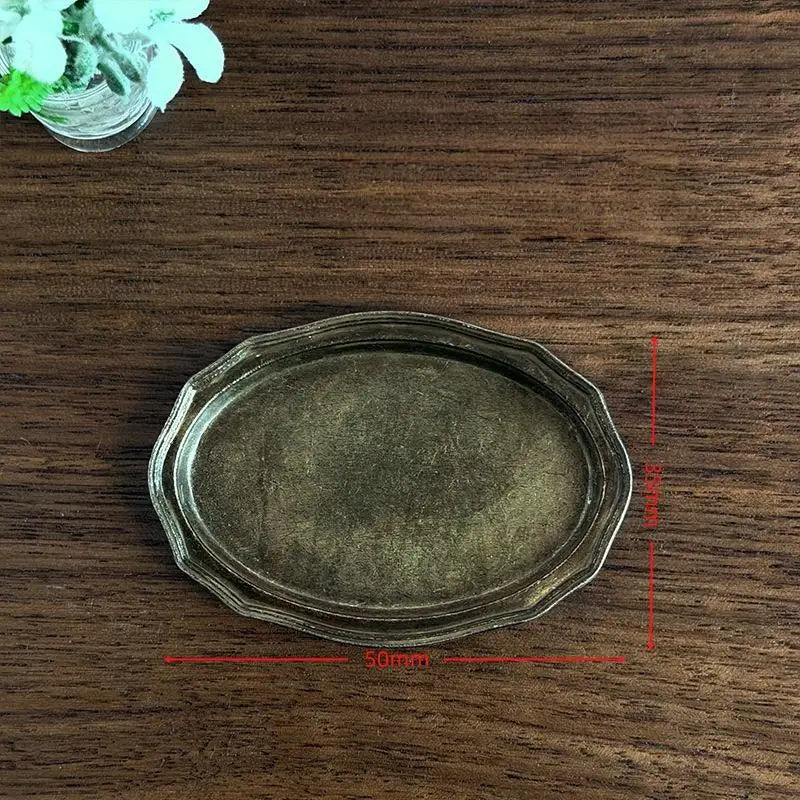 1pcs 12 Dollhouse Mini Retro Oval Metal Dish