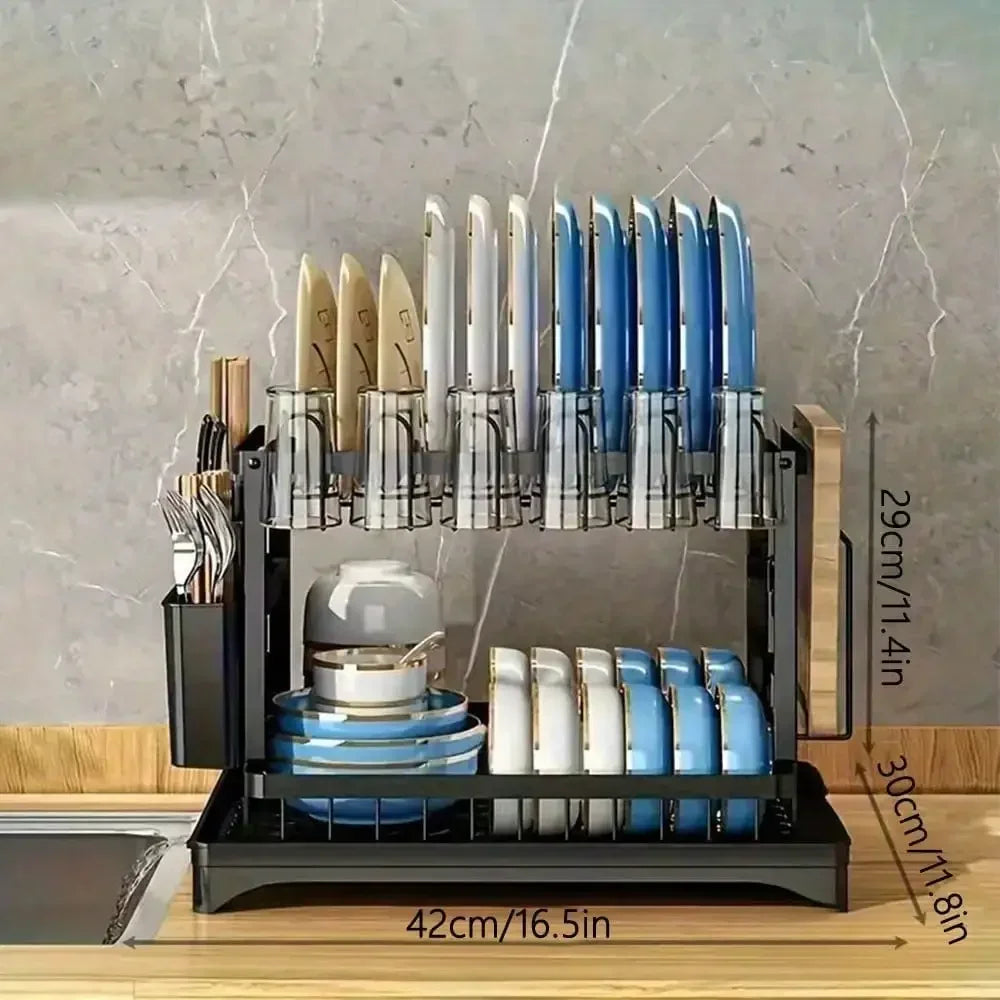 2-Tier Stainless Steel Dish Drying Rack Drainboard Rustproof