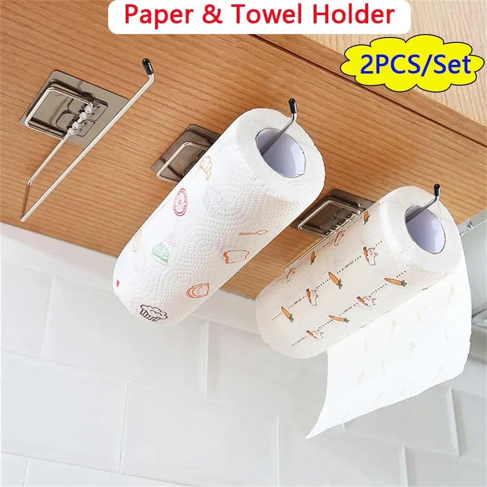 2pcs Paper Towel Holder Adhesive Toilet Paper Rack