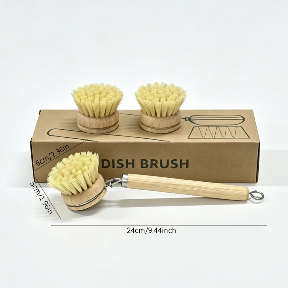Wooden Handle Dish Brush Replacement Sisal Heads Cleaning