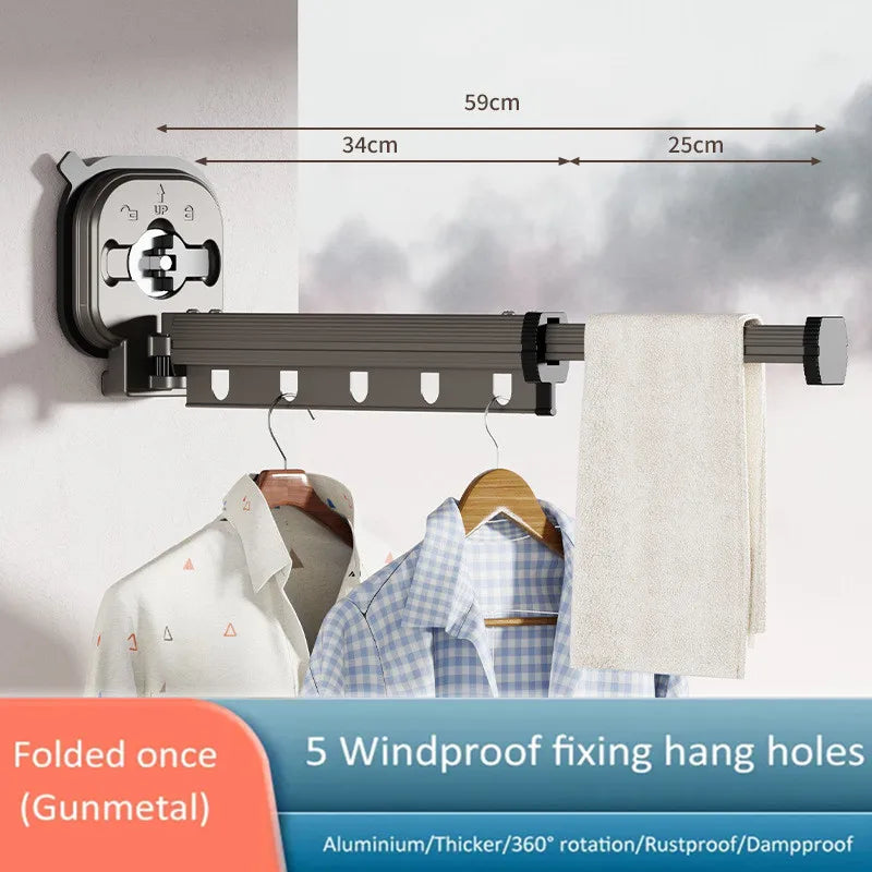 Retractable Drying Rack Suction Cup No Punching Aluminum
