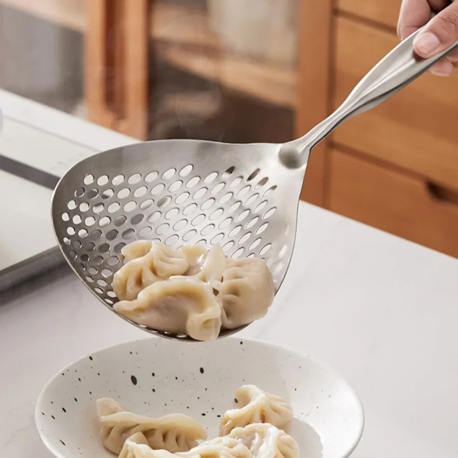 1pc Large Durable Stainless Steel Colander Skimmer Spoon