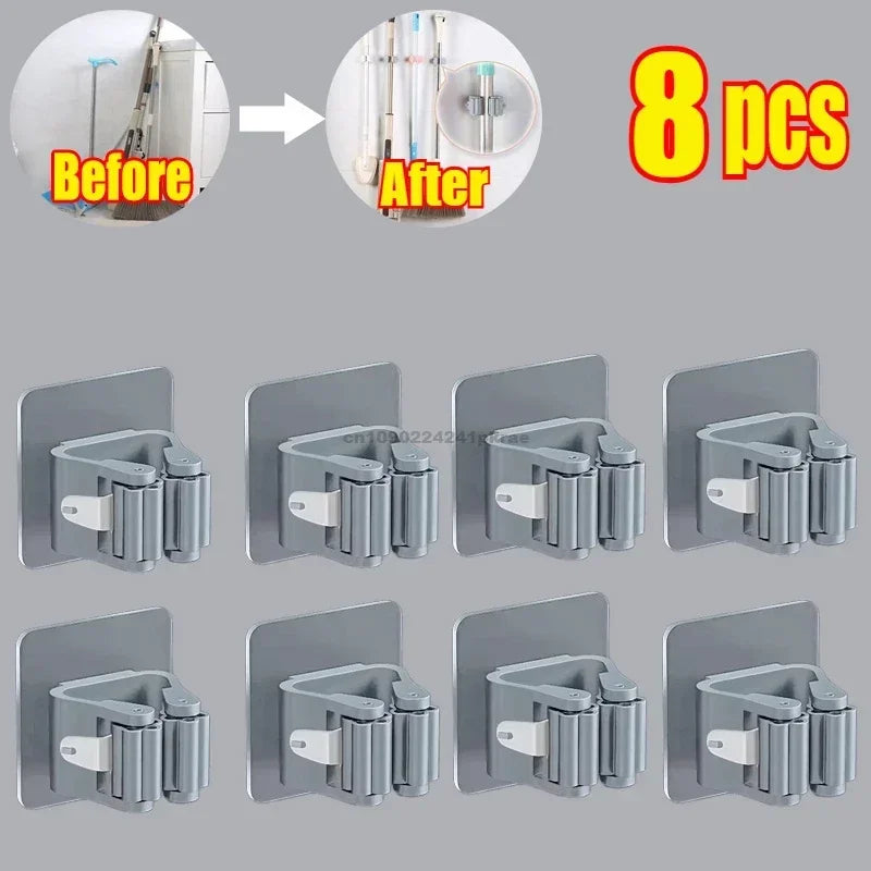Mop Broom Holder Storage Rack Adhesive Hooks Wall