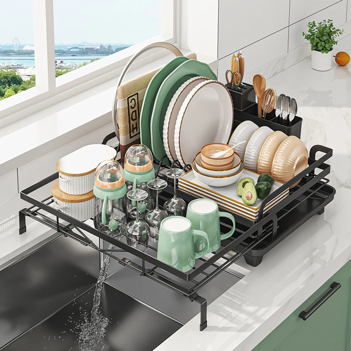 Dish Drainer Rack Expandable Dish Drying Rack Cutlery