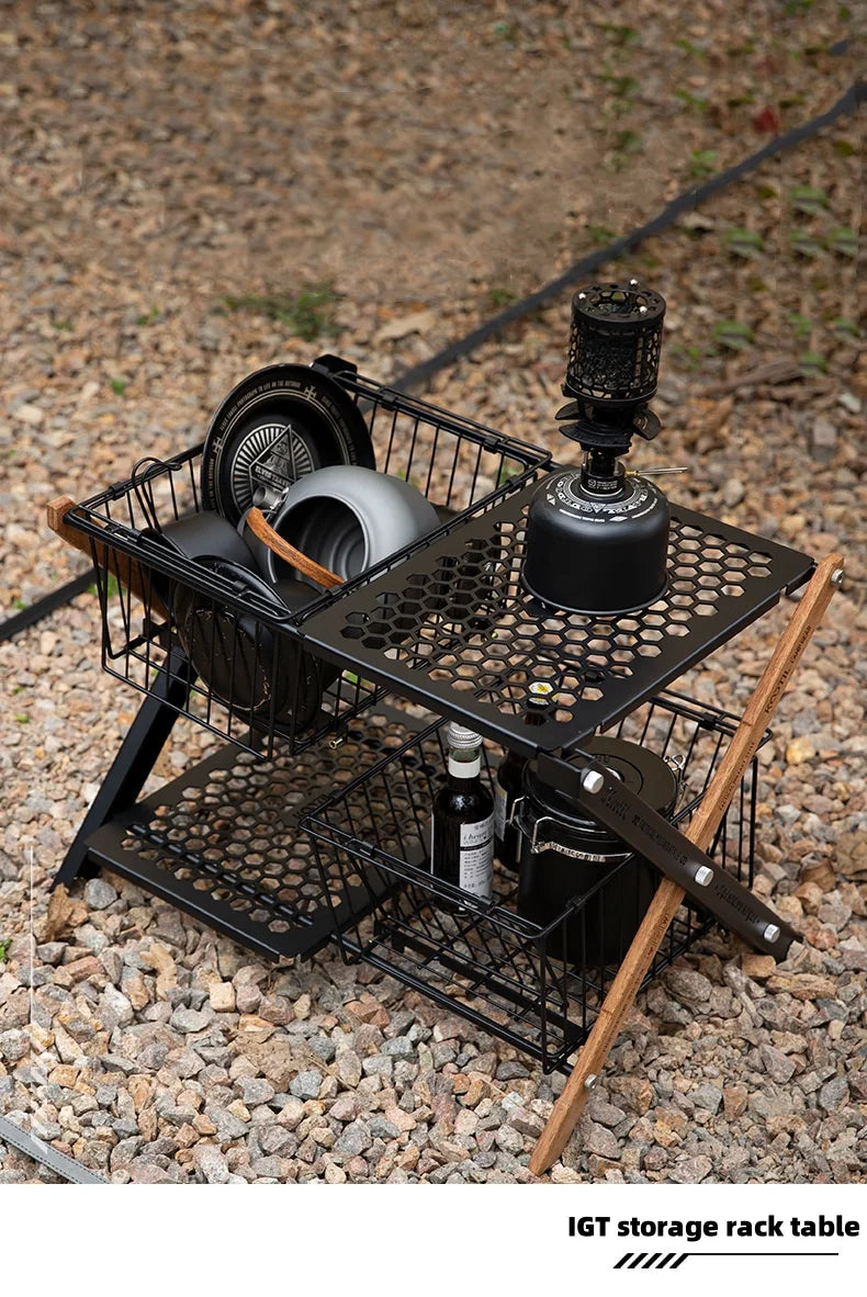 Lightweight Outdoor Camping Storage Shelf Folding Rack Double