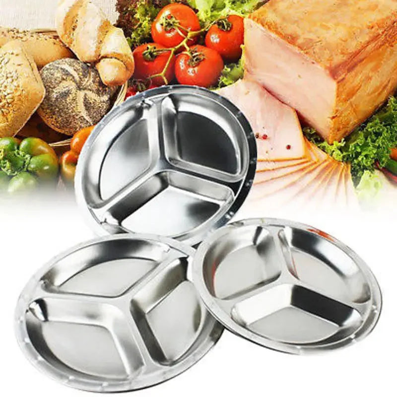 Dish Dinner Plate 1pcs Silver Stainless Steel Sections