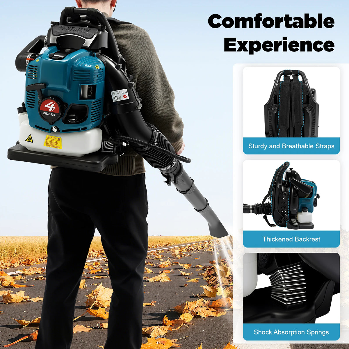 75 6cc 4-Stroke Gas Backpack Leaf Blower 2600w