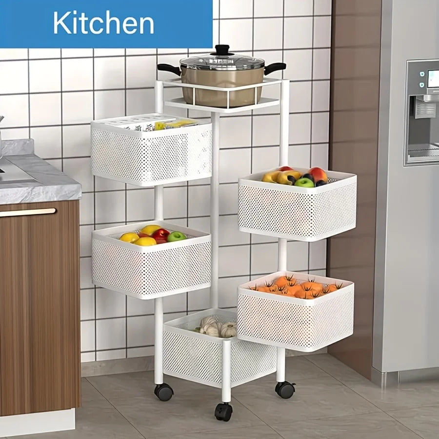 Storage Shelf Rotating 5-Tier Metal Fruit Vegetable Basket
