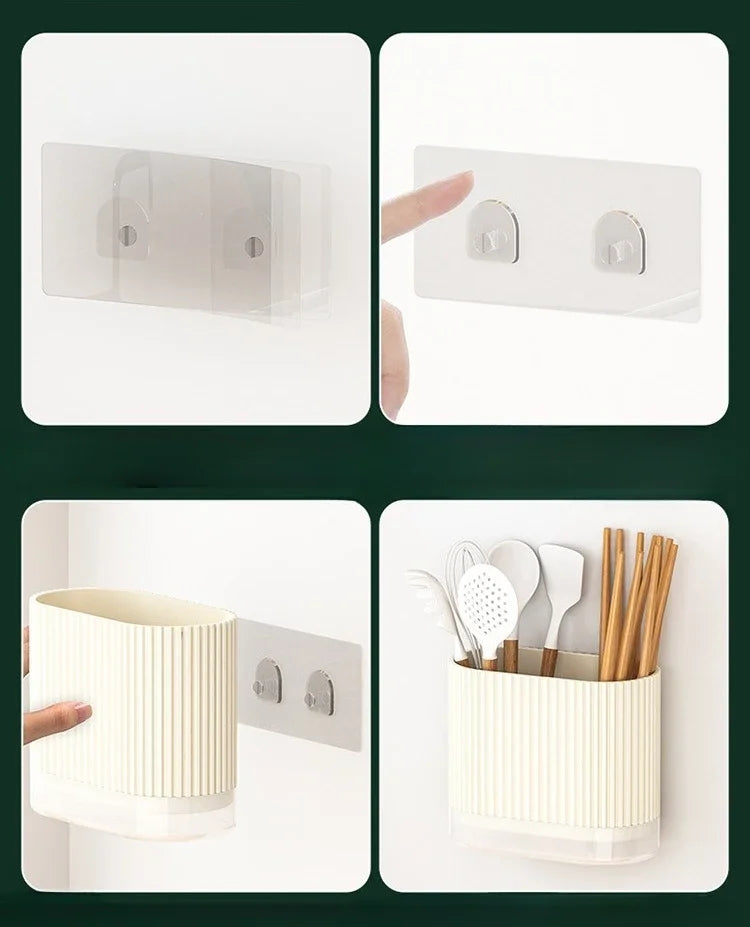 Wall Mount Chopsticks Holder Drain Dry Utensil Organizer
