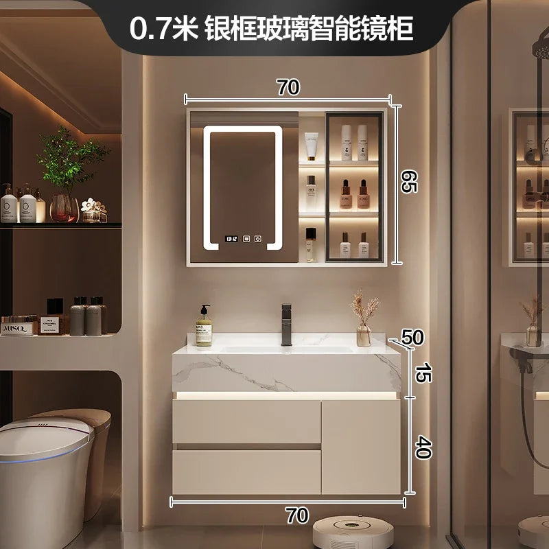 Partitions Storage Bathroom Cabinet Organizer Mirror Wall Shelves