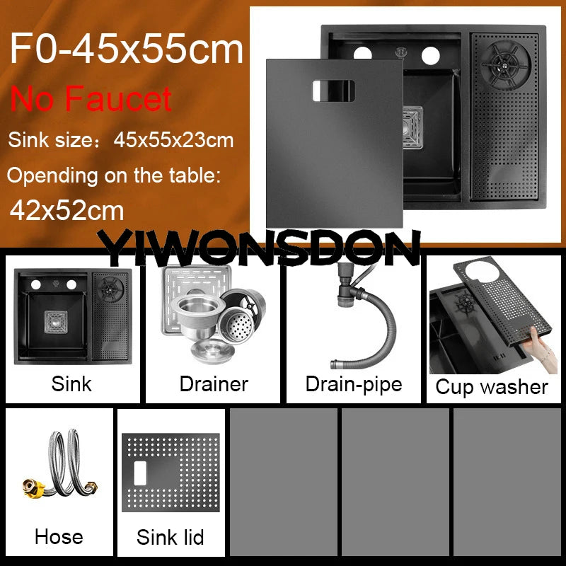 Nano Hidden Bar Sink Black Folding Faucet Cup