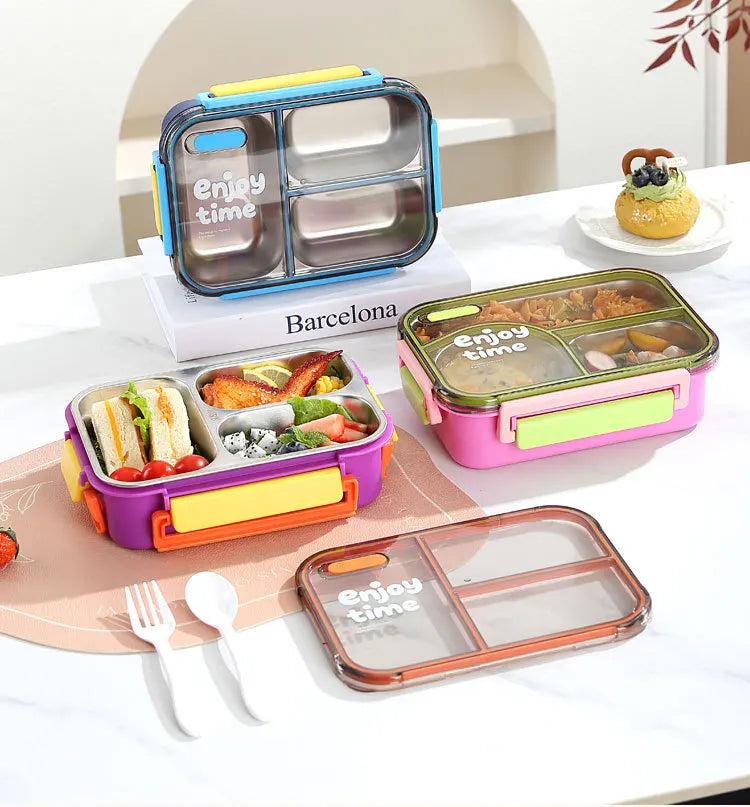 304 Stainless Steel Divided Lunch Box Fork Multi-Compartment