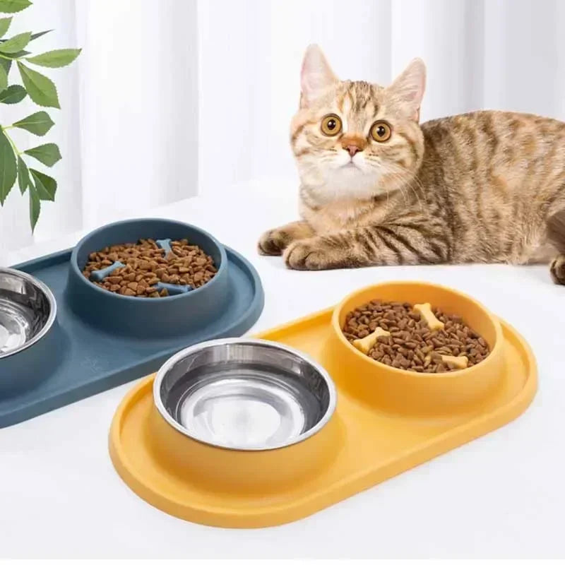 Dog Double Bowl Silicone Mat Cat Pet Food