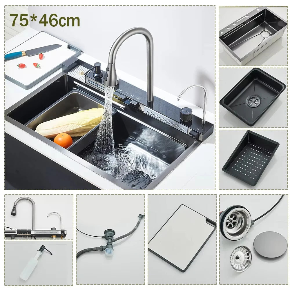 304 Stainless Steel Waterfall Sink Digital Display Large