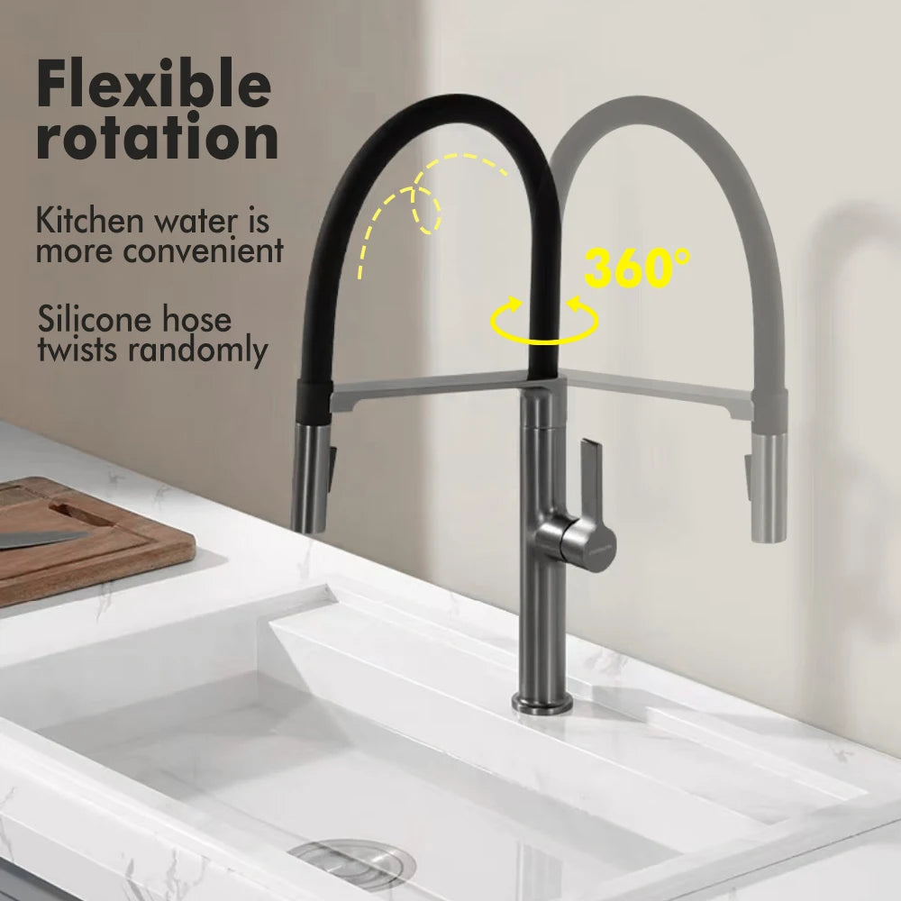 Black Faucet Pull Down Sprayer Rubber Mixer Deck