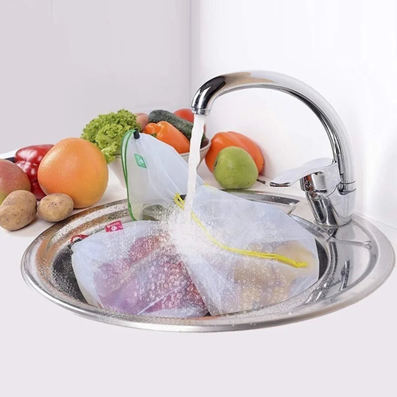 5pcs Fruit Vegetable Storage Mesh Bags Reusable Net