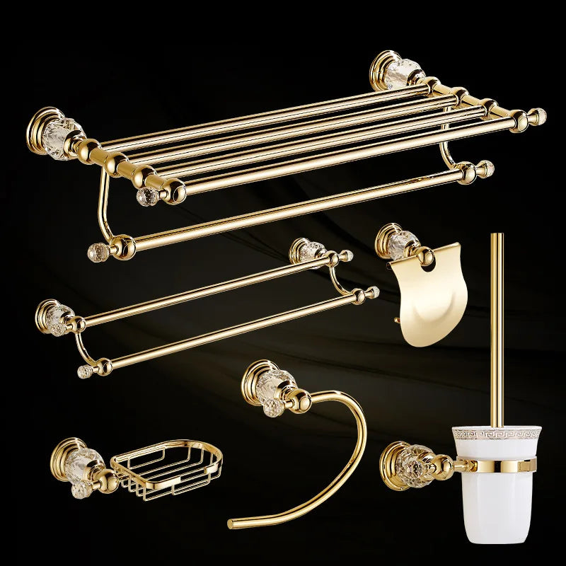 Shower Shelf Toilet Paper Holder Golden Crystal Wall