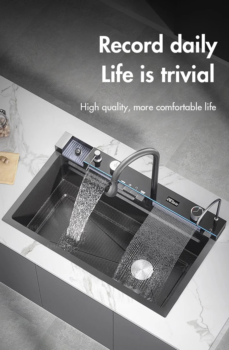 304 Stainless Steel Waterfall Sink Large Slot Integrated
