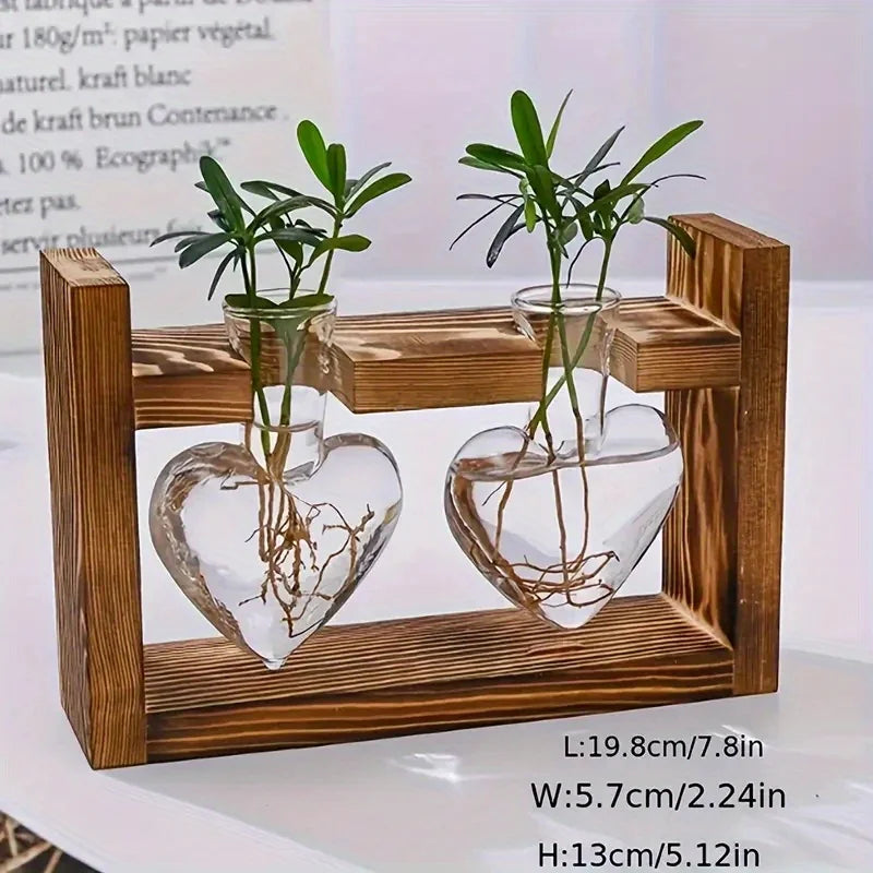 1-Pack Creative Wooden Frame Hydroponic Small Vase Green