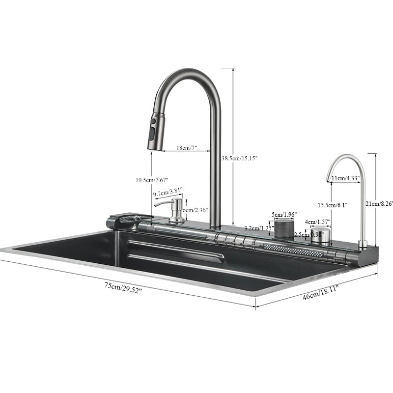 Shinesia Stainless Steel Waterfall Sink Digital Display Large