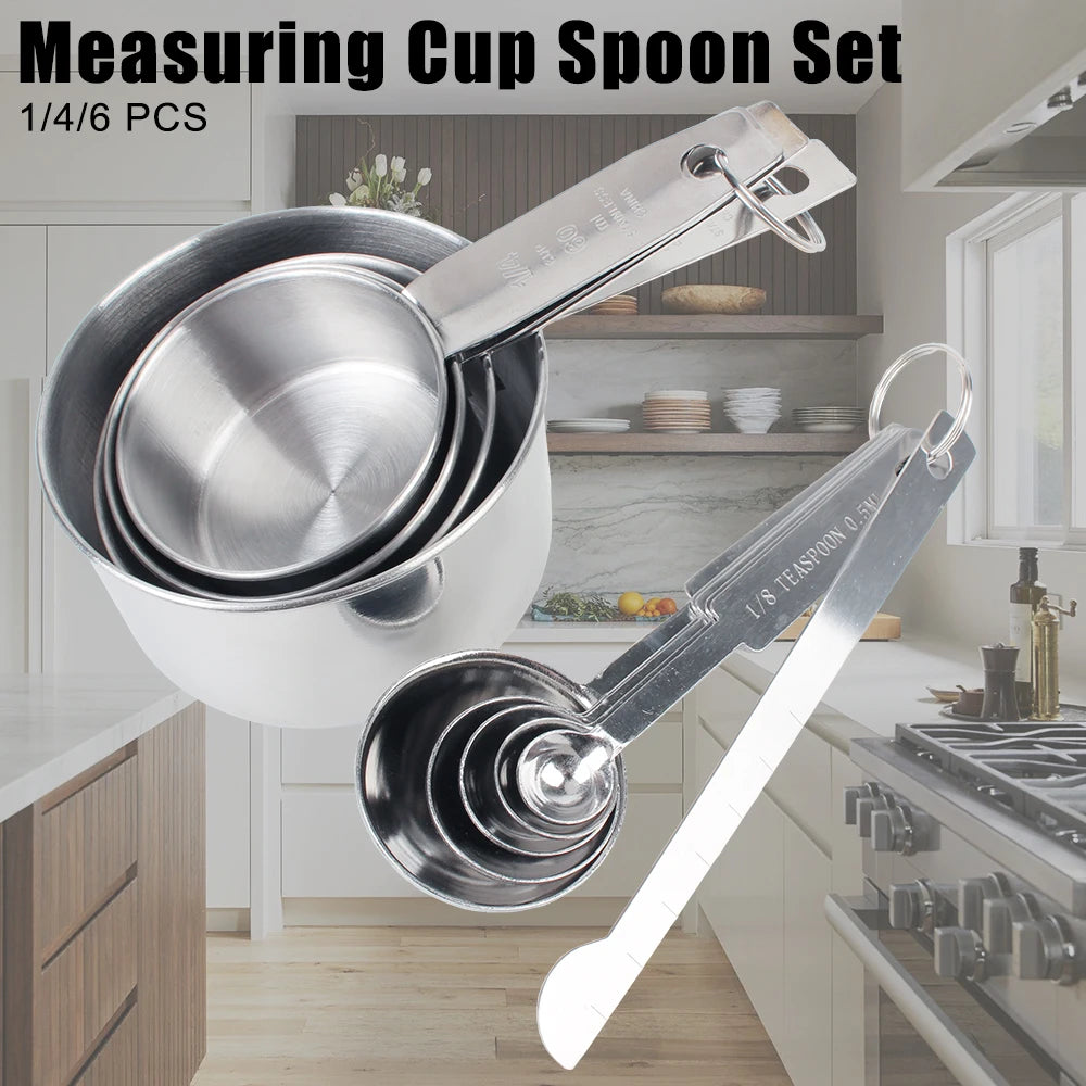 Stackable Measuring Cups Spoons Baking Stainless Steel Coffee