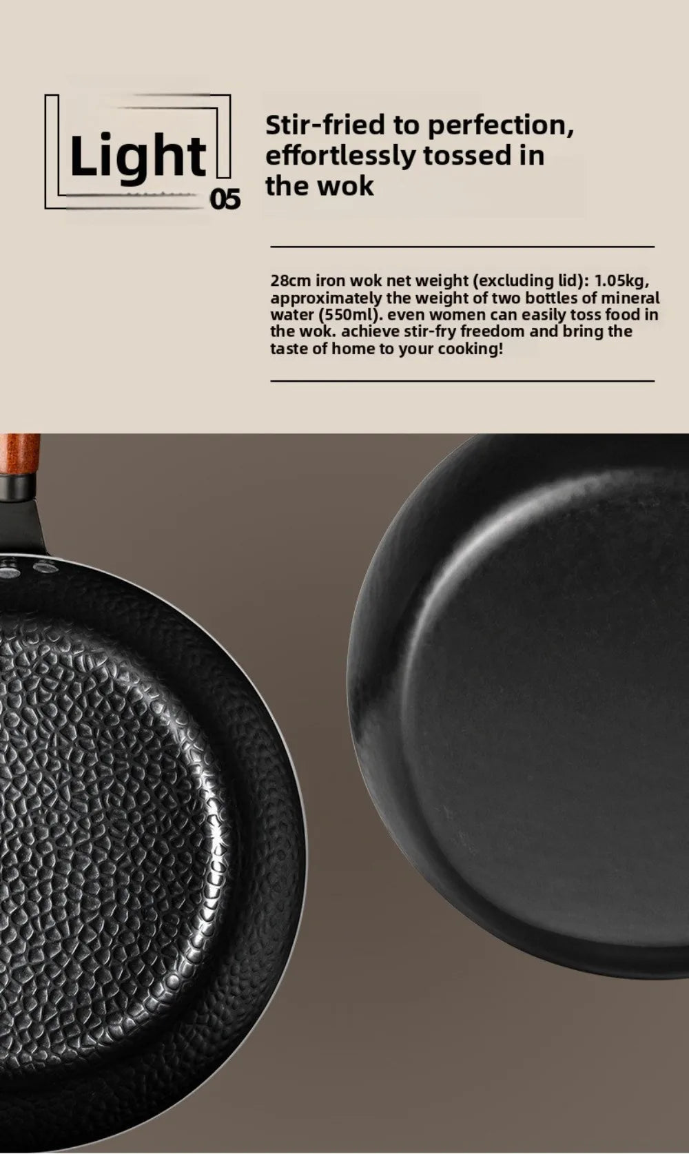 Hand Forged Cast Iron Pan Wooden Handle Uncoated