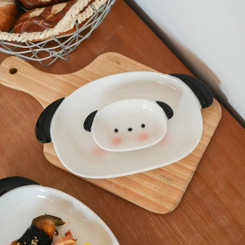 Cute Puppy Shaped 8-Inch Sushi Plate 4-Inch Dipping
