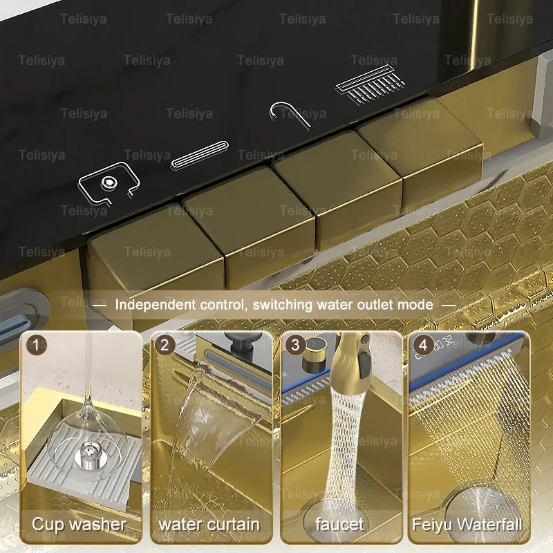 Gold Stainless Steel Sink Scratch Wear Resistant Wash