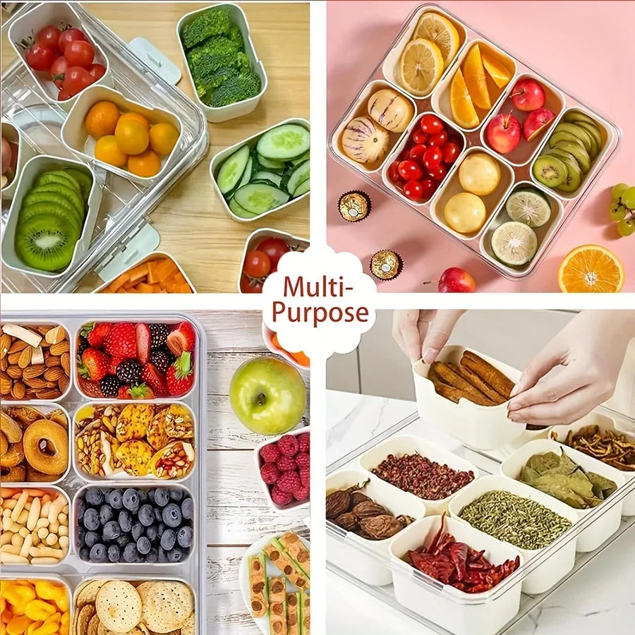 4/8 Compartment Snack Storage Box Lid Travel Charcuterie