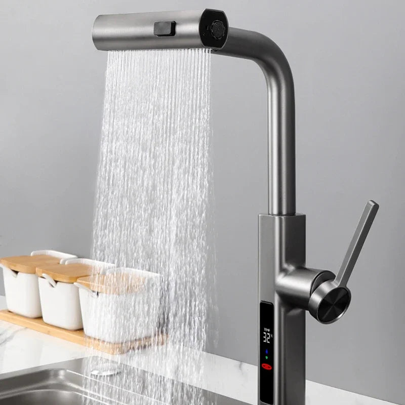 Faucet Cold Digital Display Pull-Out Rotatable Multi-Functional