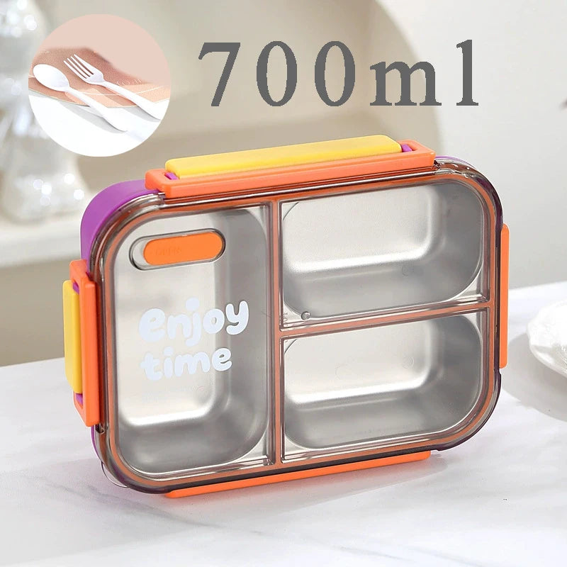 304 Stainless Steel Divided Lunch Box Fork Multi-Compartment