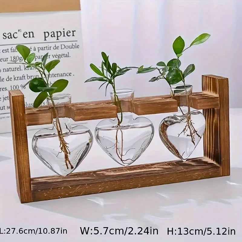 1-Pack Creative Wooden Frame Hydroponic Small Vase Green