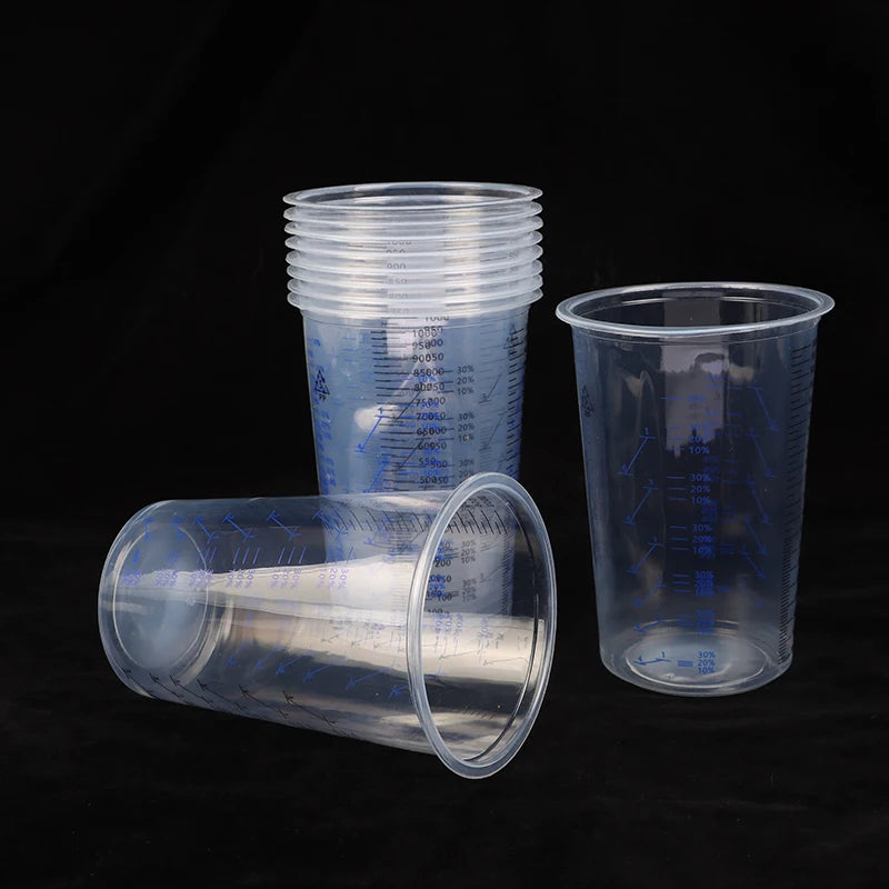 10pcs Disposable Measuring Cups 1000ml Clear Graduated Plastic