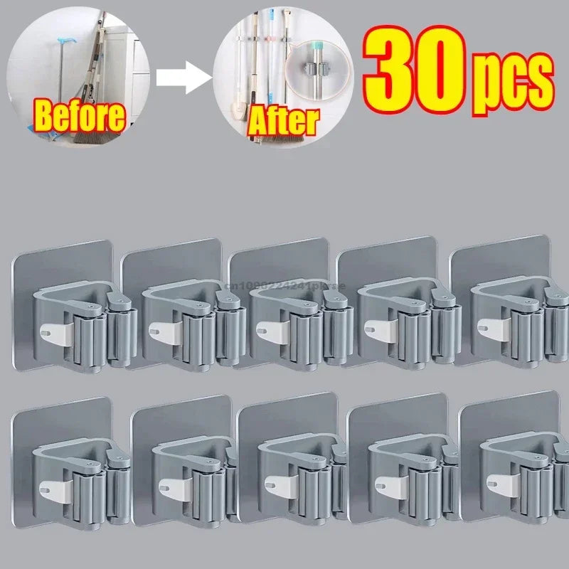 Mop Broom Holder Storage Rack Adhesive Hooks Wall