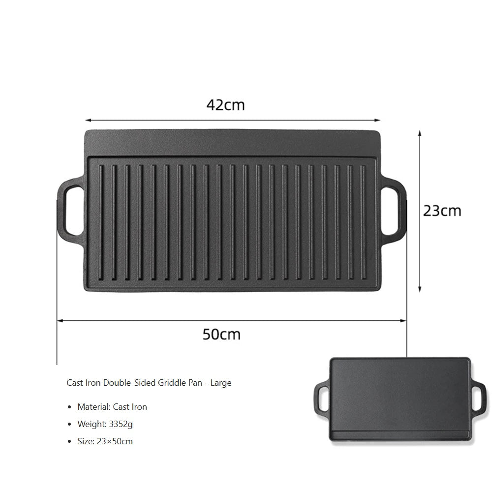 Cast Iron Reversible Grill Griddle Double Sided Grill
