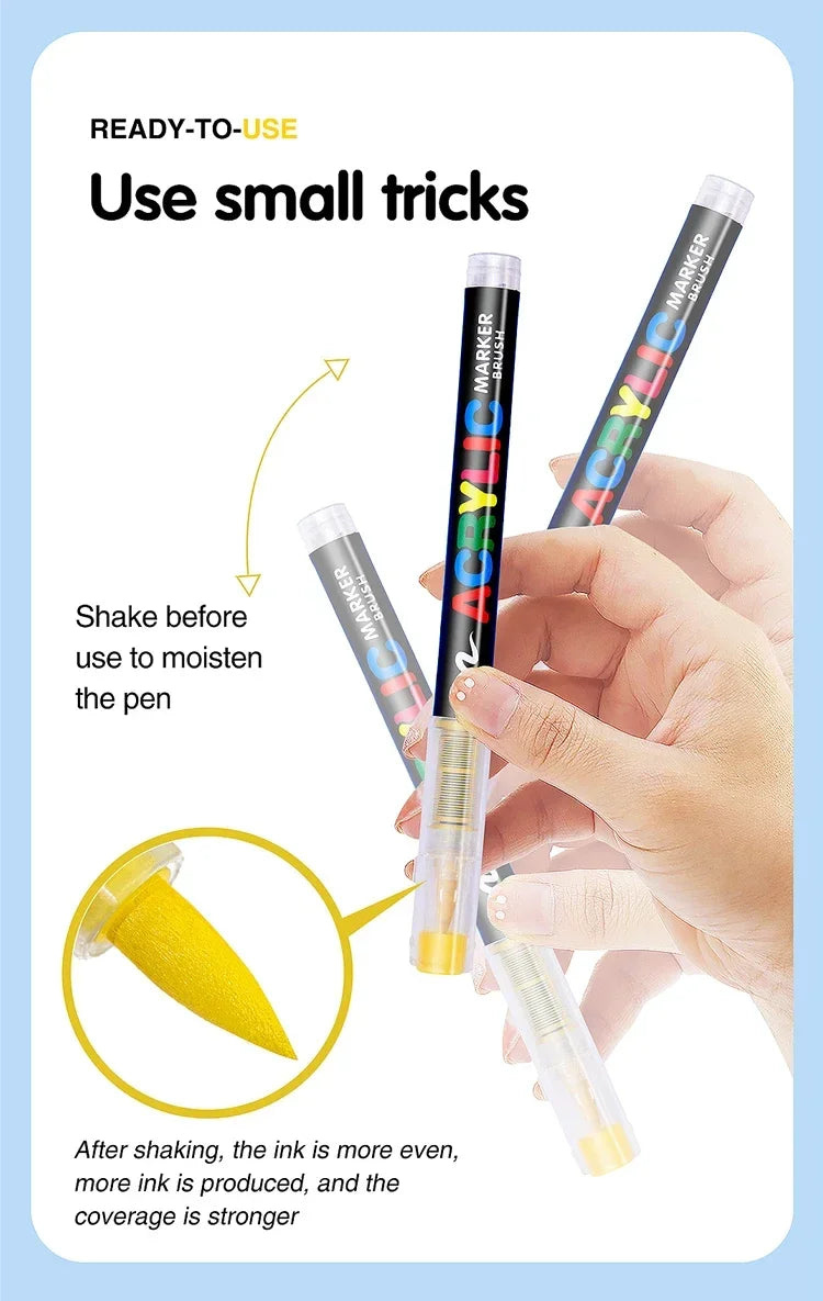 12-120 Colors Acrylic Paint Pens Markers Brush Tip