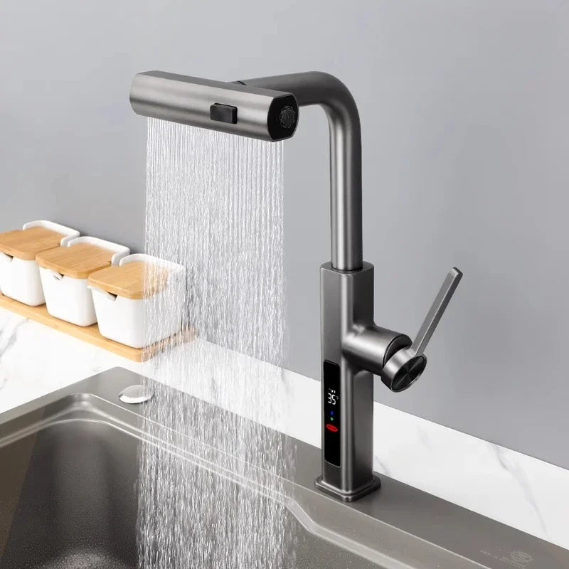 Faucet Cold Digital Display Pull-Out Rotatable Multi-Functional
