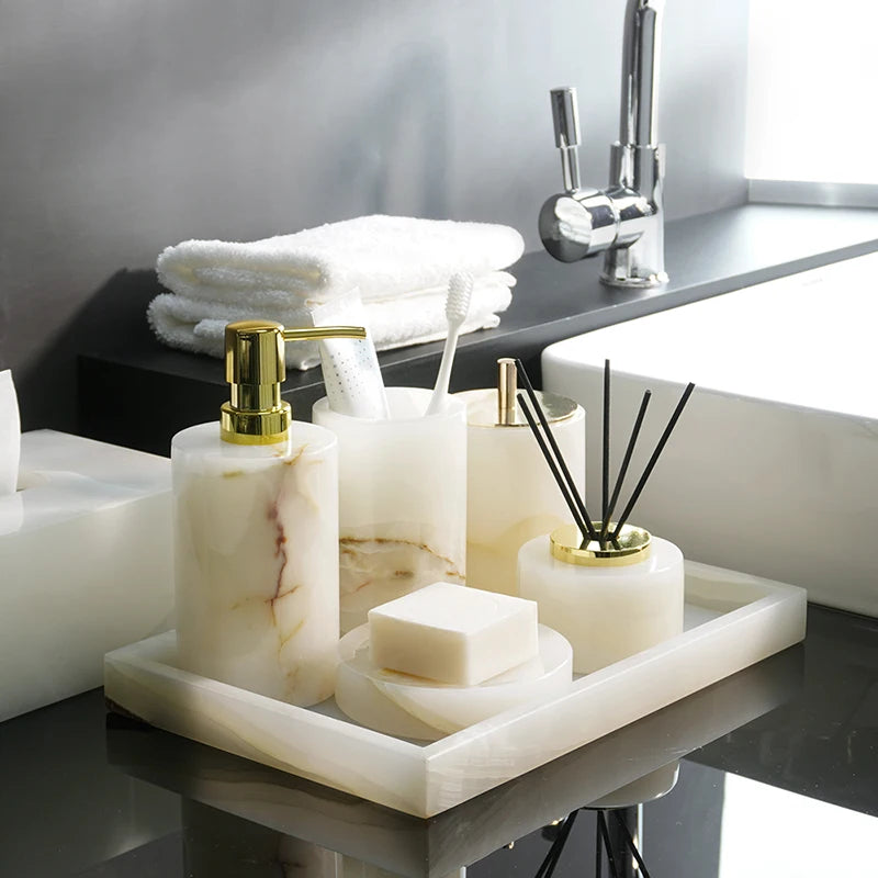 White Onyx Natural Marble Bathroom Luxury Soap Dispenser