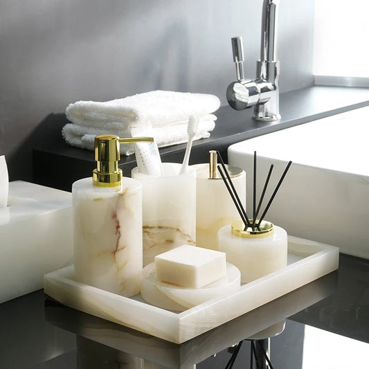 White Onyx Natural Marble Bathroom Luxury Soap Dispenser